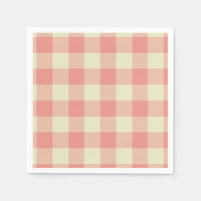 Peach Pink and Cream Gingham Pattern Napkin (Front)