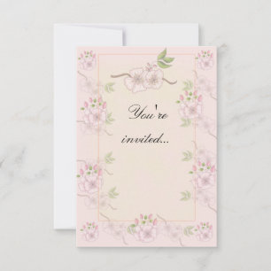 Peach Pink and Green Floral Invitation