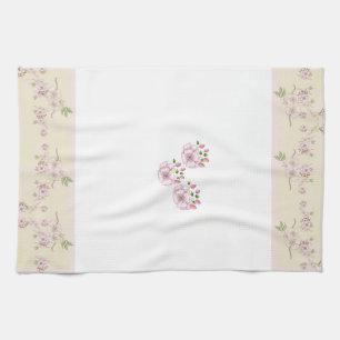Peach Pink and Green Floral Victorian Art Kitchen Towel