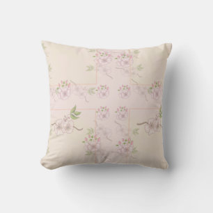 Peach Pink and Green Floral Victorian Art Throw Pillow