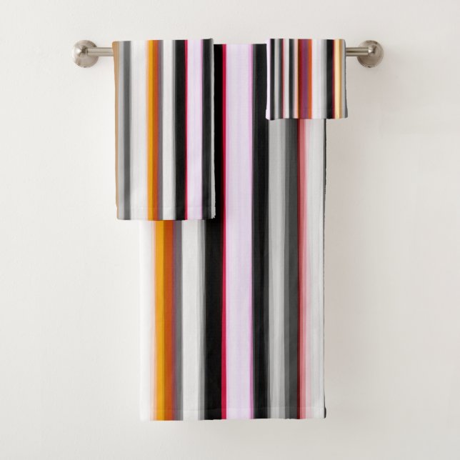 Peach, pink and Grey Abstract Stripes Bath Towel Set (Insitu)