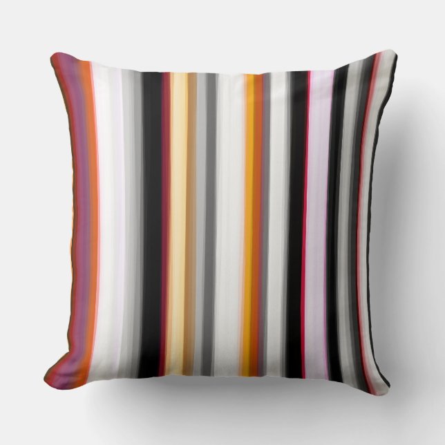 Peach, pink and Grey Abstract Stripes Throw Pillow (Front)