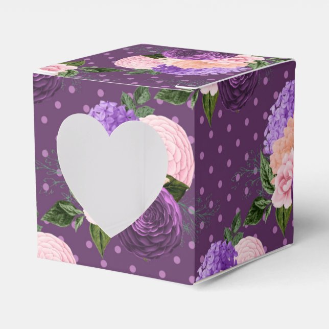 Peach Pink and Lavender Purple Floral Favor Box (Front Side)