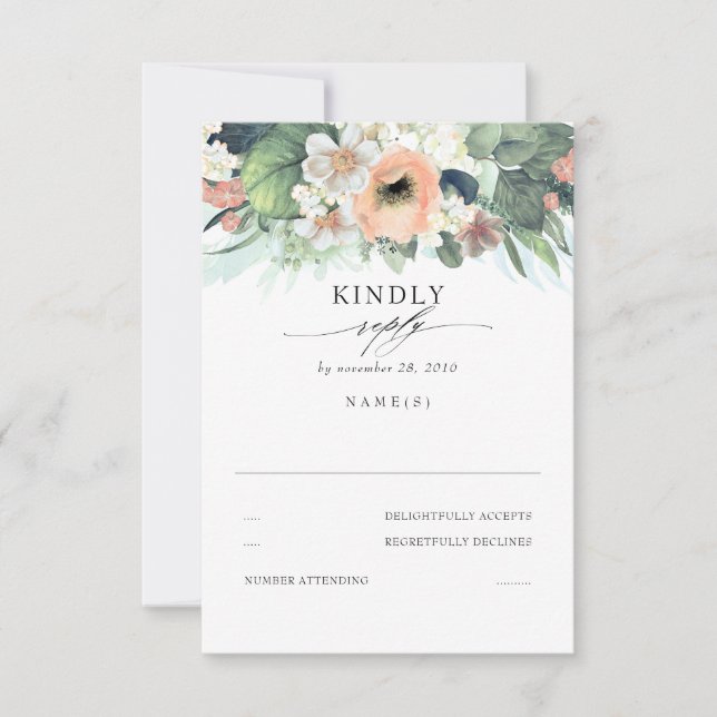 Peach Pink and White Floral Wedding RSVP (Front)