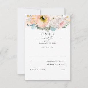 Peach Pink and White Floral Wedding RSVP Card