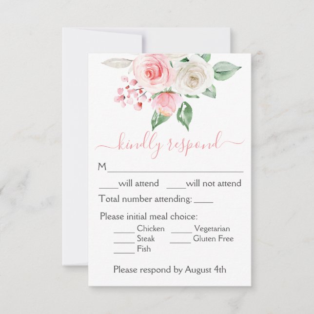 Peach Pink Aquarelle Floral Wedal Carte RSVP (Devant)