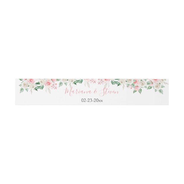 Peach Pink Blush Floral Wedding Invitation Belly Band (Flat)