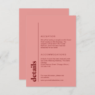 Peach pink bold wedding information  enclosure card