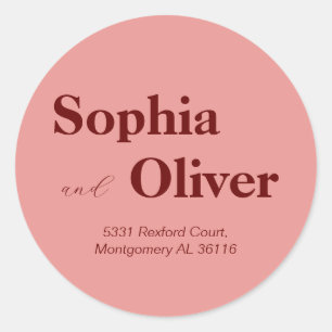 Peach pink, bold wine red letters  classic round sticker