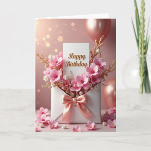 Peach Pink Bow Birthday Card