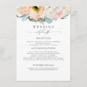 Peach Pink Coloured Flowers Wedding Information Enclosure Card