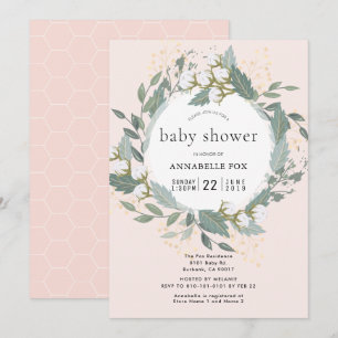 Peach Pink Cotton Garden Wreath Baby Shower Invitation