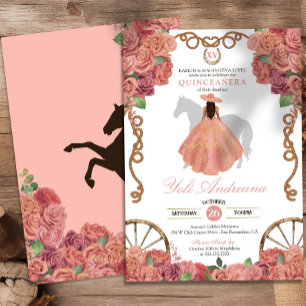 Peach Pink Dusty Rose Western Quinceañera Invitation