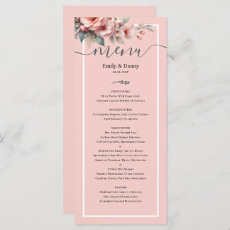 Peach Pink Elegant  Botanical Wedding Menu