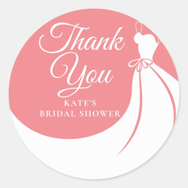 Peach Pink Elegant Gown Bridal Shower Thank You Classic Round Sticker (Front)