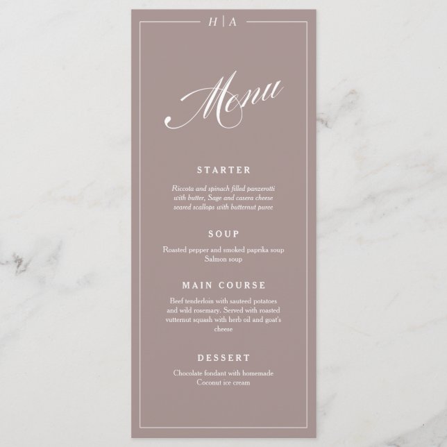 Peach Pink Elegant Handwriting Wedding Dinner  Menu (Front)