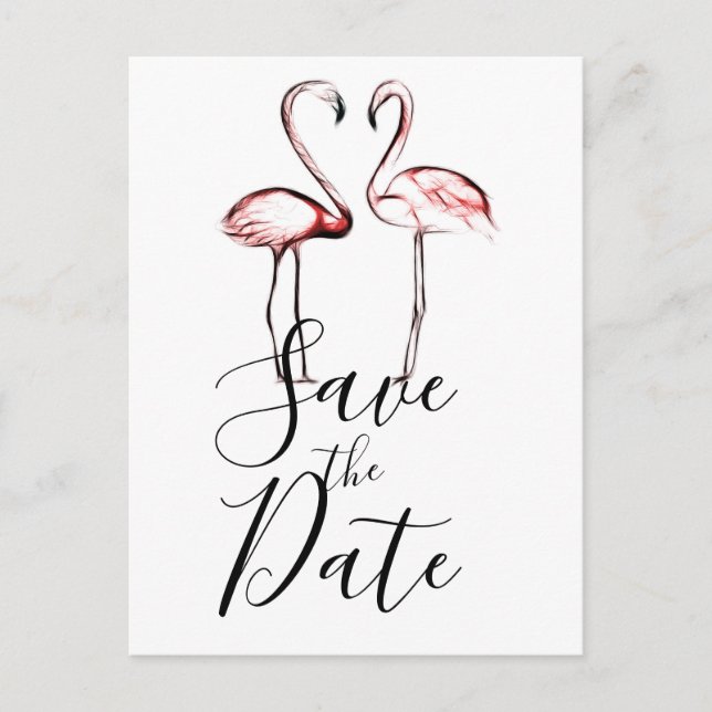 Peach Pink Flamingos Flamingo Marble Save the Date Announcement Postcard (Front)