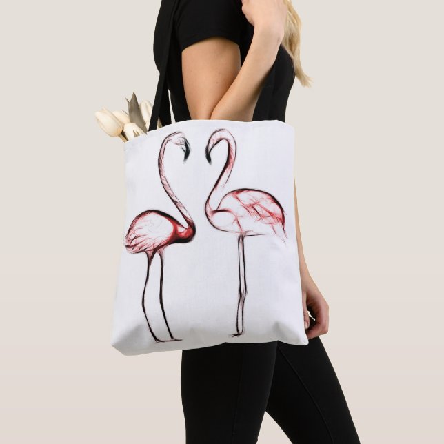 Peach Pink Flamingos Flamingo Tropical Tote Bag (Close Up)