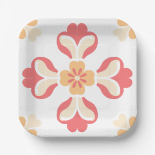 Peach Pink Floral Paper Plate