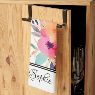 Peach & Pink Floral Personalized  Kitchen Towel