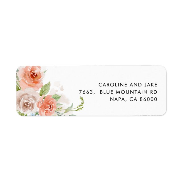 Peach Pink Floral Return Address Label (Front)