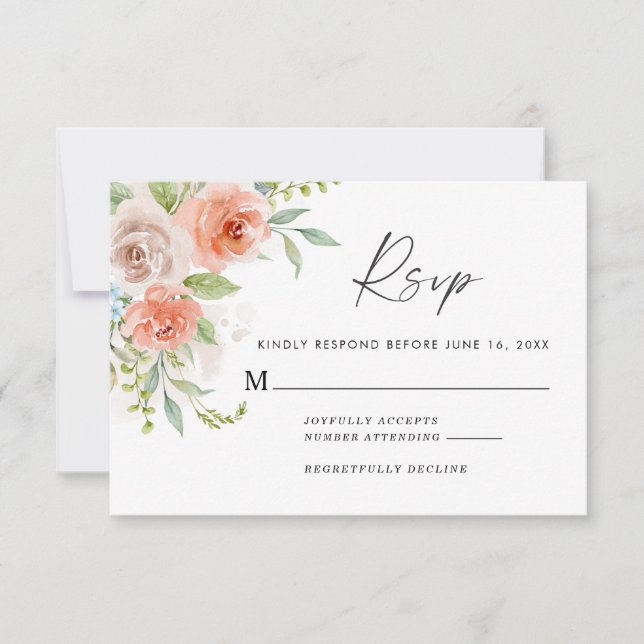 Peach Pink Floral Wedding Response Card (Front)