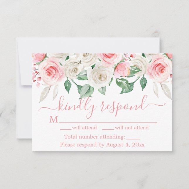 Peach Pink Floral Wedding RSVP Card (Front)