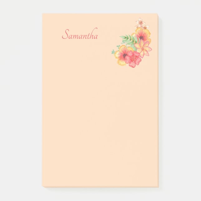 Peach Pink Flower Personalized 4x6 Post-it Notes (Front)