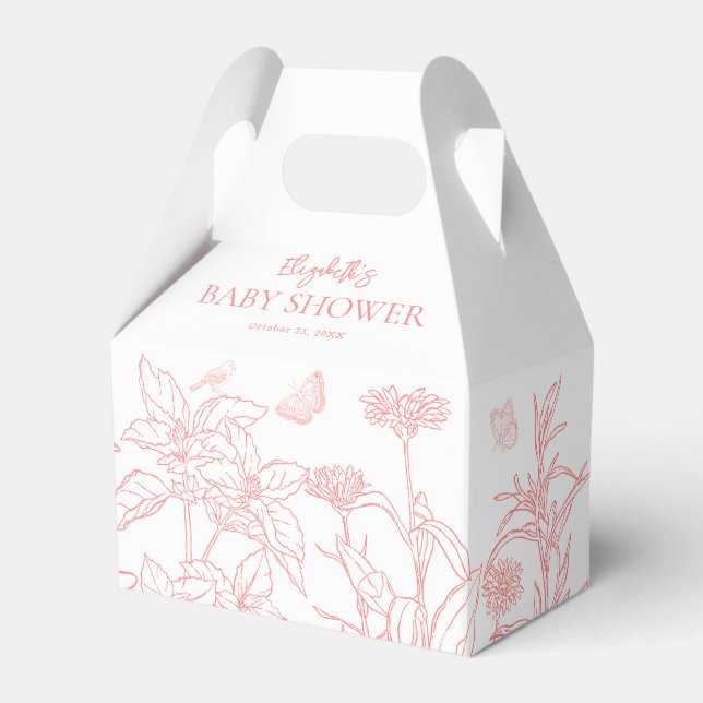 Peach Pink Garden Chinoiserie Baby Shower  Favor Box (Front Side)