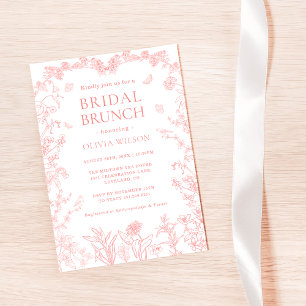 Peach Pink Garden Chinoiserie Bridal Brunch Invitation