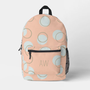 Peach Pink Geometric Circles Monogram Initials Printed Backpack