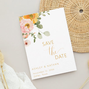Peach Pink & Gold Garden Bouquet Save the Date Invitation