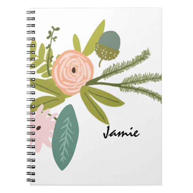 Peach Pink Green Floral and Fauna Notebook (Front)
