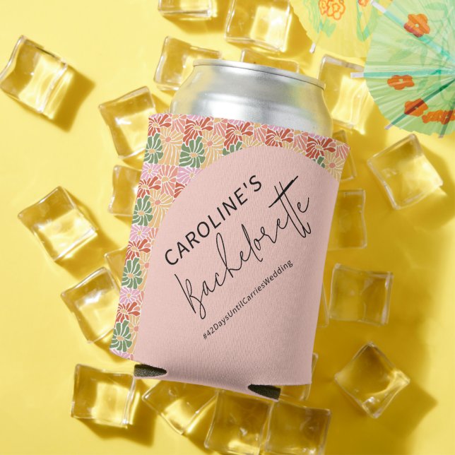 Peach Pink Groovy Floral Abstract  Can Cooler (In Situ Summer)