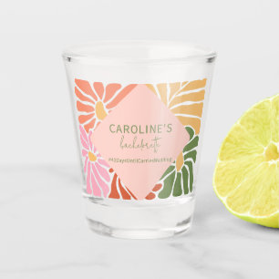 Peach Pink Groovy Floral Abstract Shot Glass