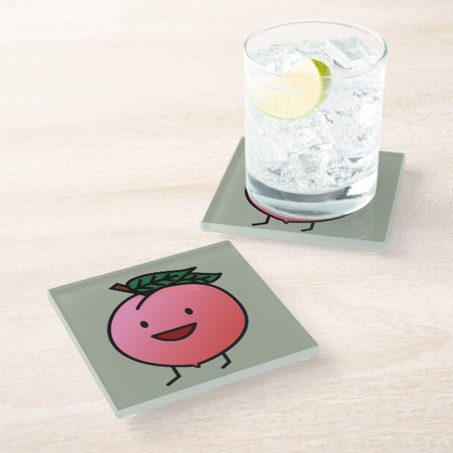 Peach Pink Happy Smiling Design Bro Glass Coaster (Angled)