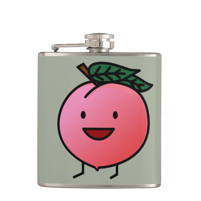 Peach Pink Happy Smiling Design Bro Hip Flask (Front)