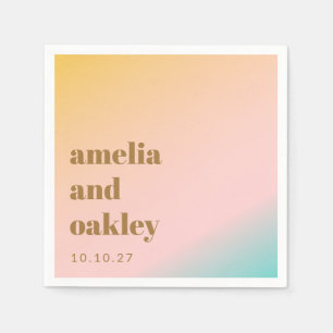 Peach Pink Mint Gradient Couple Names Wedding Date Napkin