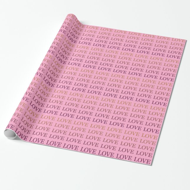 Peach Pink Ombre Love Bridal Shower Wrapping Paper (Unrolled)