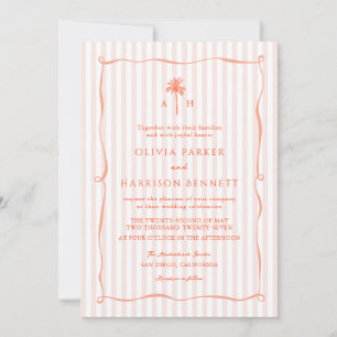 Peach Pink Palm Tree Tropical Wedding Invitation