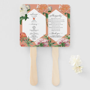 Peach Pink Peonies Flowers Wedding Program Hand Fan