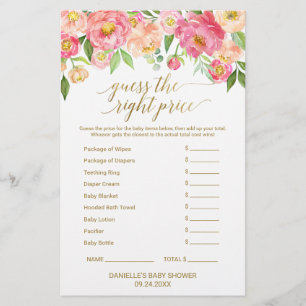 Peach & Pink Peony Baby Word Scramble & Price Game