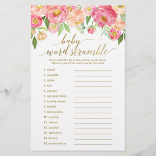 Peach & Pink Peony Flower Baby Word Scramble Game