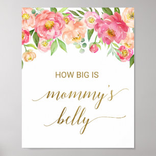 Peach & Pink Peony Flower How Big Is Mommy's Belly Poster