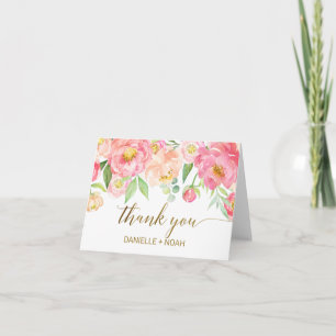 Peach & Pink Peony Flowers Mariage Carte de remerc