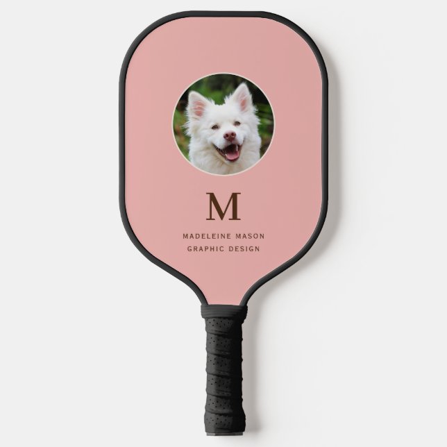 Peach Pink Pet Photo Personalized Pickleball Paddle (Front)