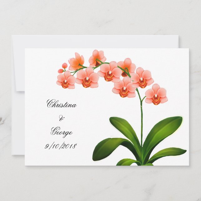 Peach Pink Phalaenopsis Orchids Wedding Invite (Front)