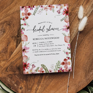 Peach Pink Pressed Floral Bridal Shower Invitation