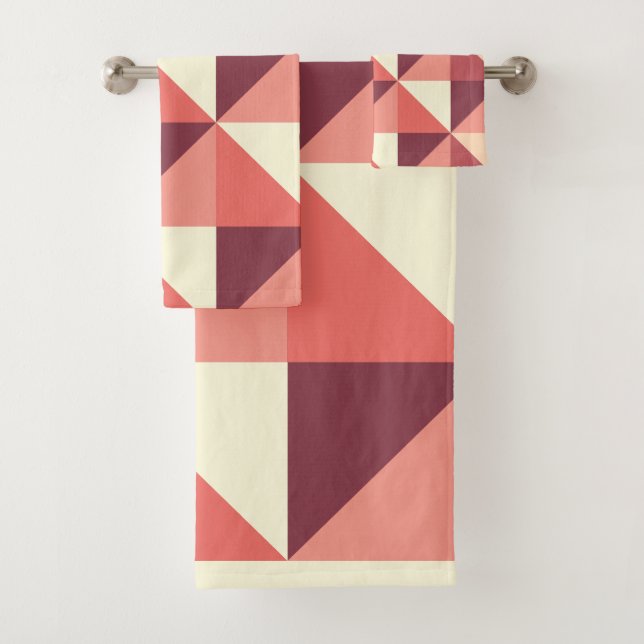 Peach Pink Purple Triangle Geometric  Bath Towel Set (Insitu)
