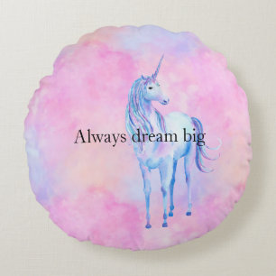 Peach Pink Purple Unicorn Round Pillow